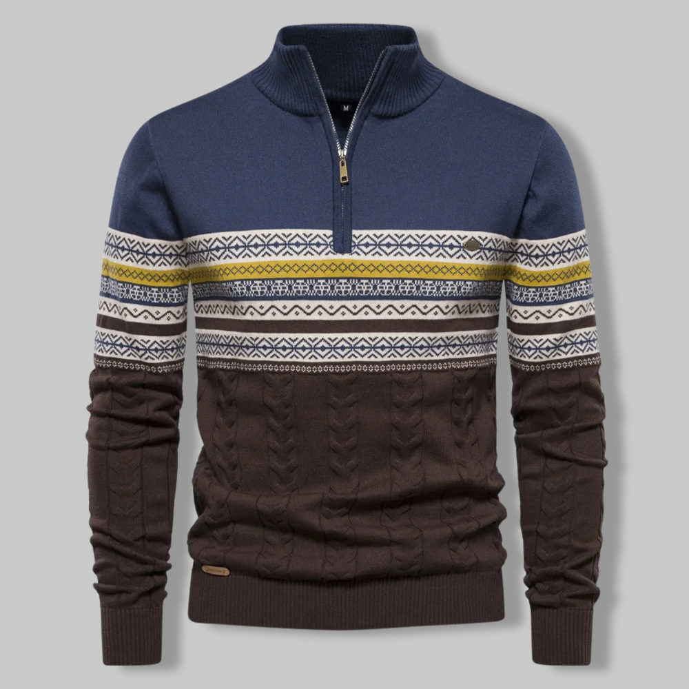Stilvoller Herren Gestreifter Zip Pullover in Wintermode. Vielseitiges Oberteil für elegante Casual-Looks.
