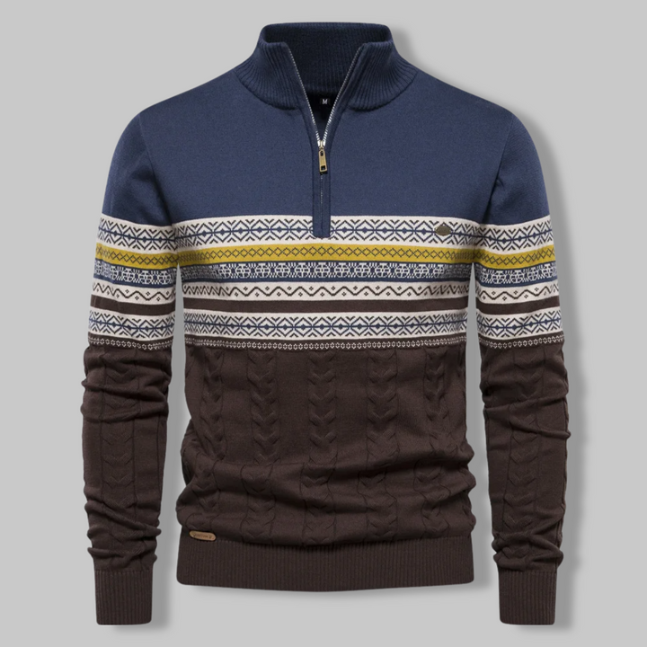 Stilvoller Herren Gestreifter Zip Pullover in Wintermode. Vielseitiges Oberteil für elegante Casual-Looks.