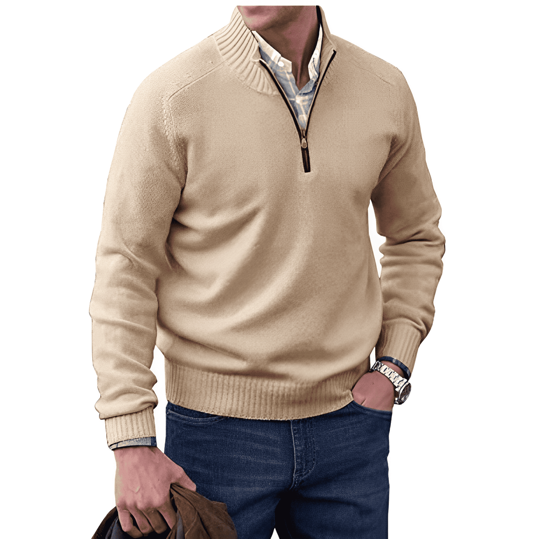 Herren Pullover mit Reißverschluss, dunkelblau, für eleganten Herbst- & Winter-Look. Komfortable Herrenmode.