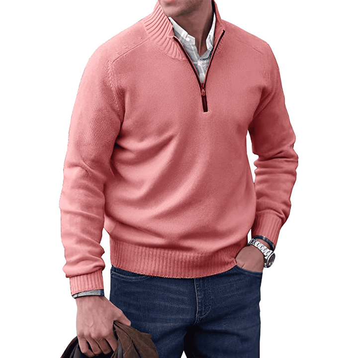 Modischer Herrenpullover mit Reißverschluss, Braun, Langarm-Design für Wärme & Stil im Herbst & Winter.