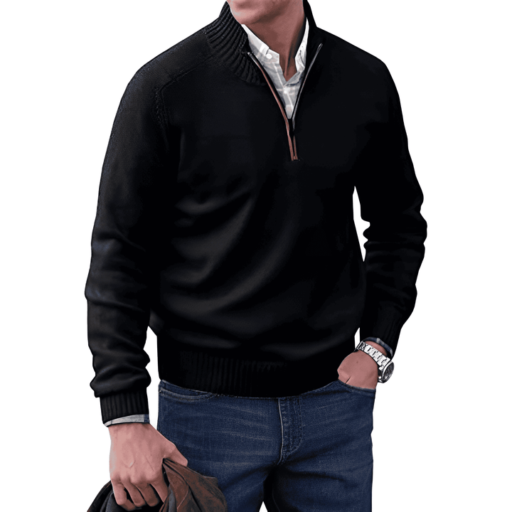 Vielseitiger Herrenpullover mit Reißverschluss, Hellgrau, perfekte Herrenmode für Übergangszeiten & Winter.