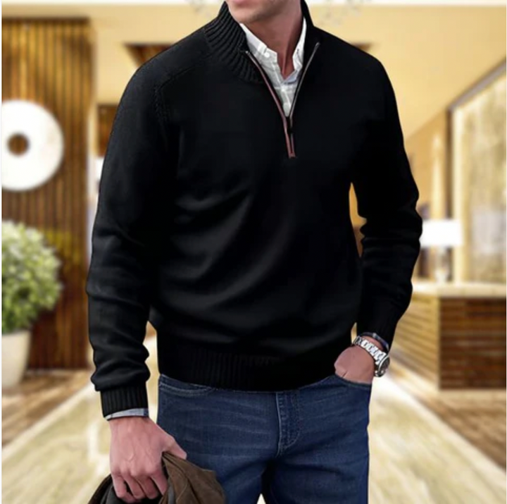 Bequemer Herren-Strickpullover mit Stehkragen & Reißverschluss, grau, perfekt für kühle Herbsttage.