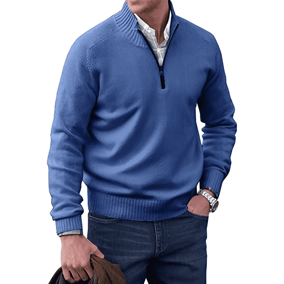 Stilvoller Herrenpullover mit Reißverschluss, bordeauxrot, bietet Wärme & Komfort für den Herbst-Winter.