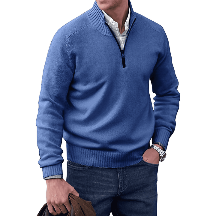 Stilvoller Herrenpullover mit Reißverschluss, bordeauxrot, bietet Wärme & Komfort für den Herbst-Winter.
