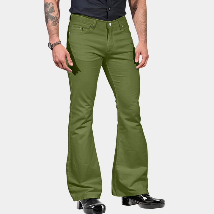 Herren Retro Flared Hose in Unifarbe für Frühling & Herbst. Bequeme, stylische Vintage-Freizeithose für Herrenmode.