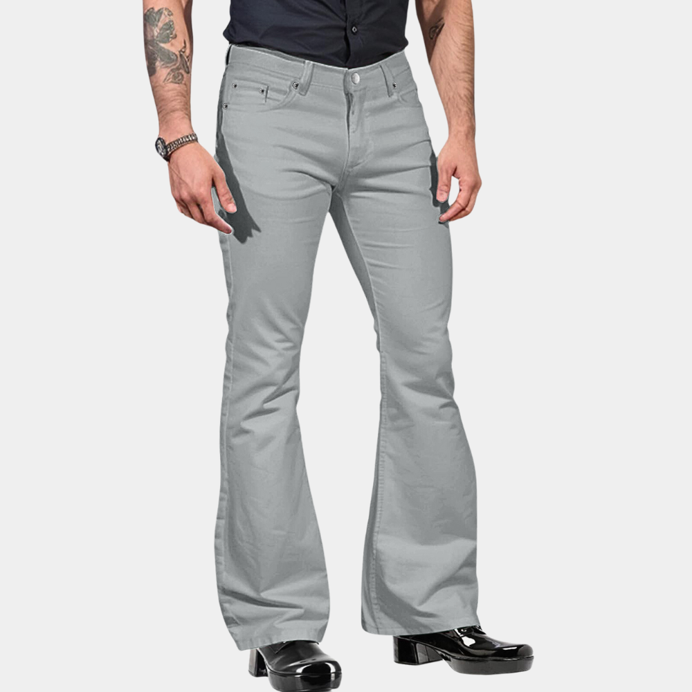 Elegante Herren Retro Flared Hose. Bequeme Stretchhose in Unifarbe im Vintage-Stil. Perfekt für Frühling & Herbst.