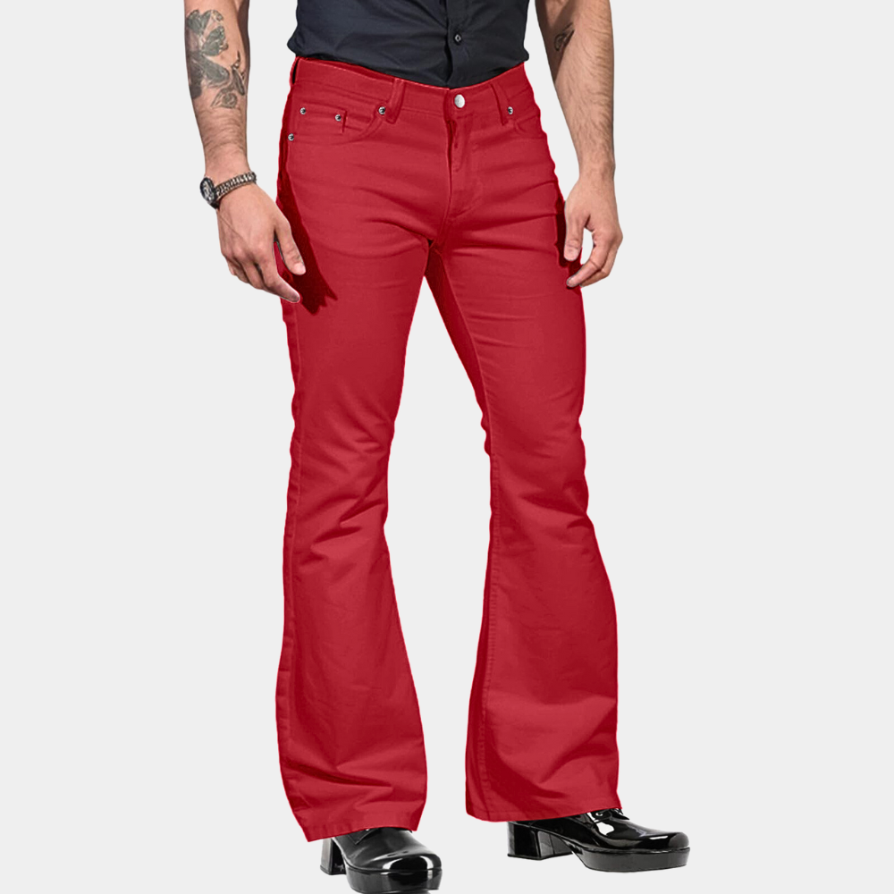 Stylische Herren Flared Hose im Retro-Stil. Bequeme Freizeithose in Unifarbe, ideal für Frühling & Herbst. Vintage-Look.