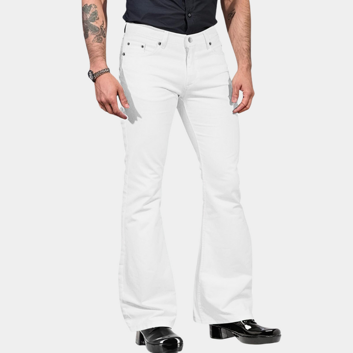 Trendige Herren Retro Flared Hose für Frühling & Herbst. Komfortable, unifarbene Stretchhose im Vintage Casual Stil.
