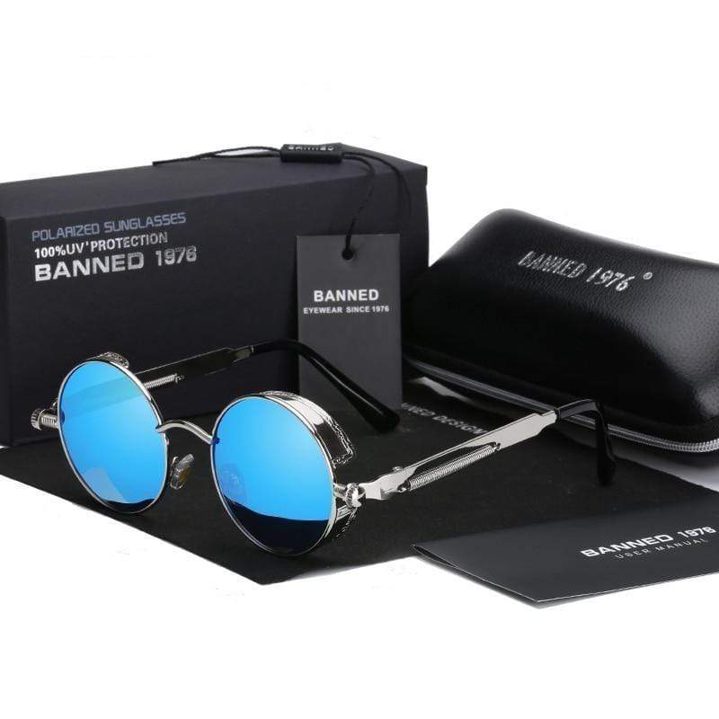 Herren Retro runde Steampunk Sonnenbrille mit polarisierten Gläsern.