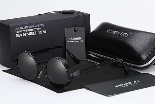 Polarisierte Retro Steampunk Sonnenbrille für Herren, rund, mit stabilem Metallrahmen.