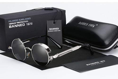 Modisches Herren-Accessoire: Runde Steampunk Sonnenbrille mit UV-Schutz, ideal für Festivals.