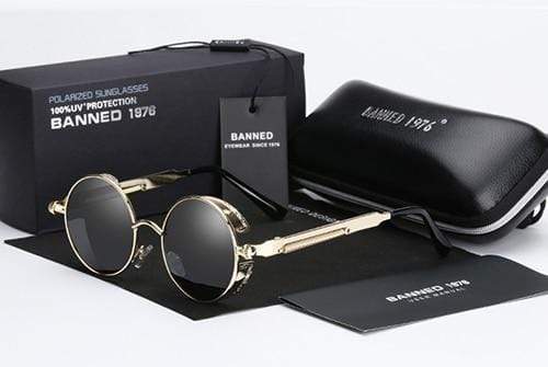 Stylische runde Herren Retro-Sonnenbrille im Steampunk-Stil, polarisiert für klare Sicht.