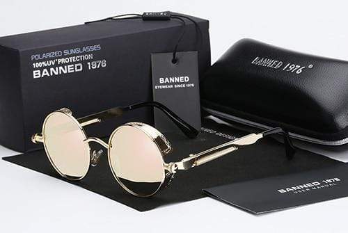 Polarisierte Steampunk Sonnenbrille für Herren: Rund, Retro-Stil, mit langlebigem Metallrahmen.