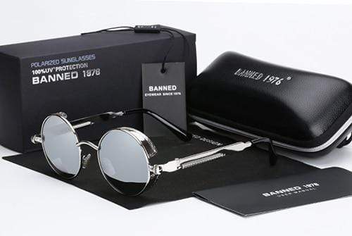 Elegante runde Retro Steampunk Sonnenbrille für Herren, polarisiert für optimalen Blendschutz.