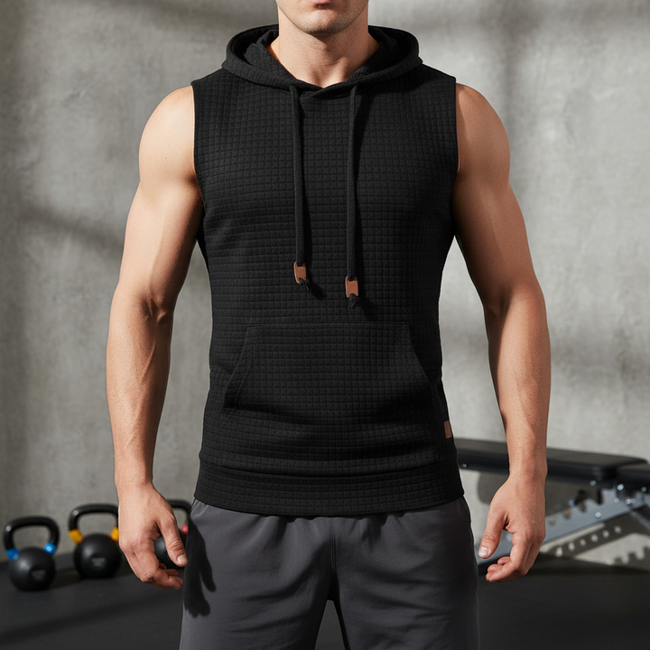 Herren ärmelloses Sportshirt mit Kapuze, ideal für Training, Fitness und Gym.