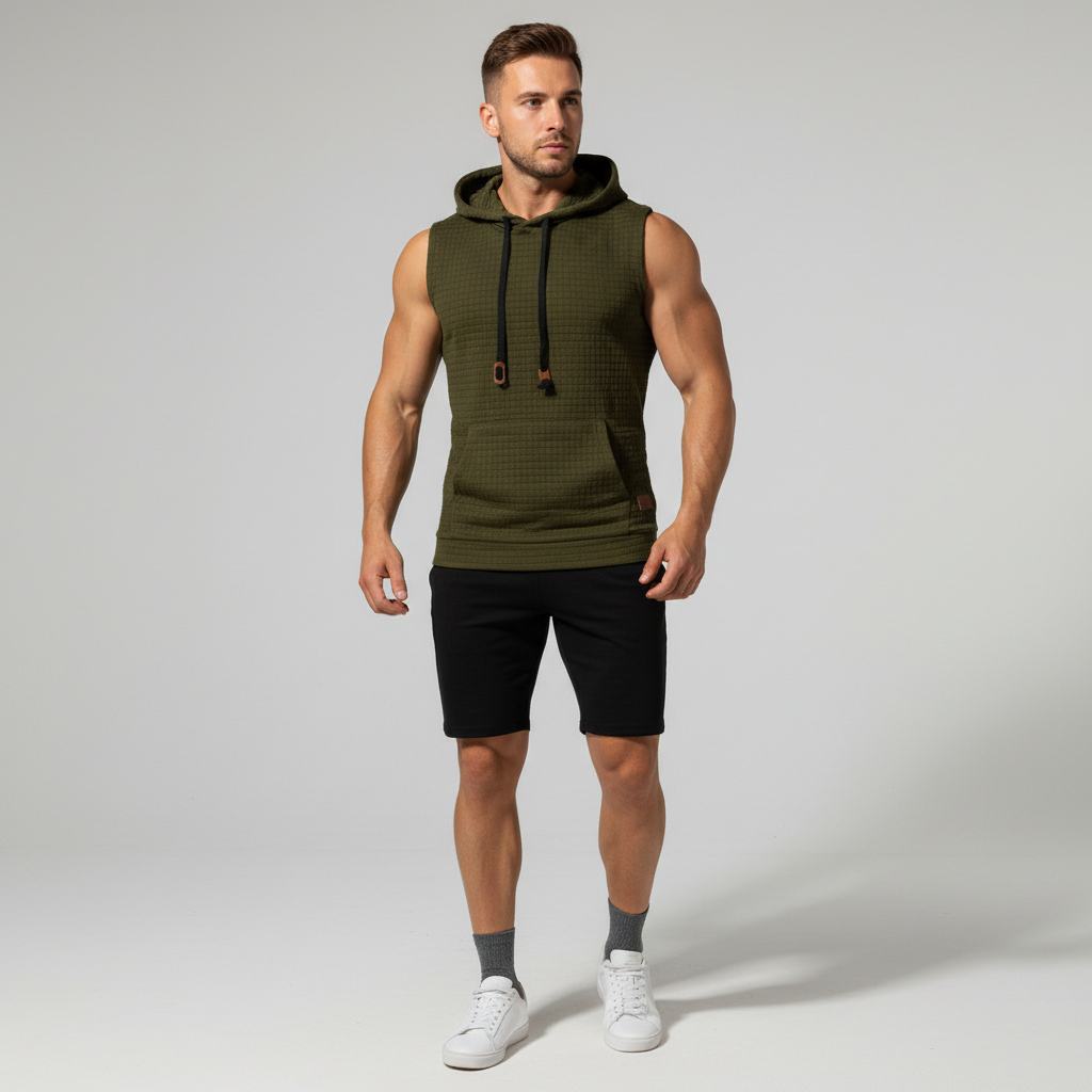 Sportliches Herren Tanktop mit Kapuze, ärmellos, bequem für Fitness, Gym und den Alltag.