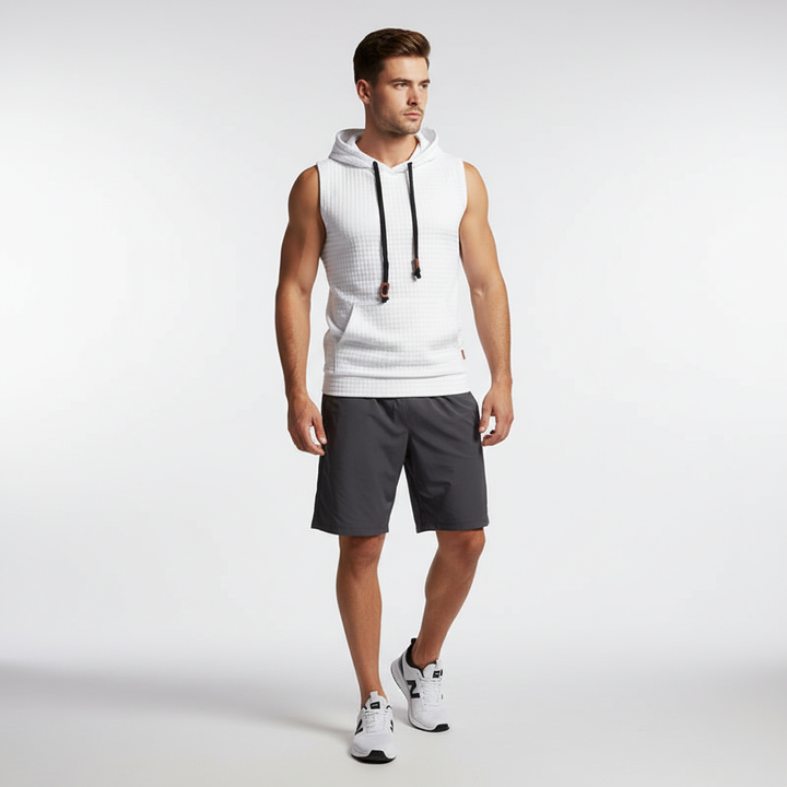 Vielseitiges Herren Sport Tanktop mit Kapuze, ideal für Gym, Laufen oder die Freizeit.