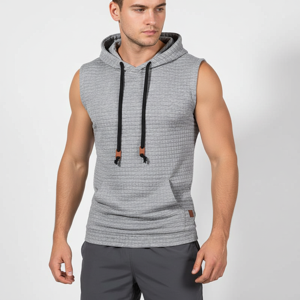 Leistungsstarkes Herren Gym Tanktop mit Kapuze, unterstützt dich bei jedem schweißtreibenden Workout.