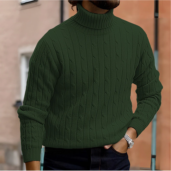 Hochwertiger Herren Strickpullover 'Ashton' mit Rollkragen. Langarm, dick gestrickt, ideal für gemütliche Winterabende.
