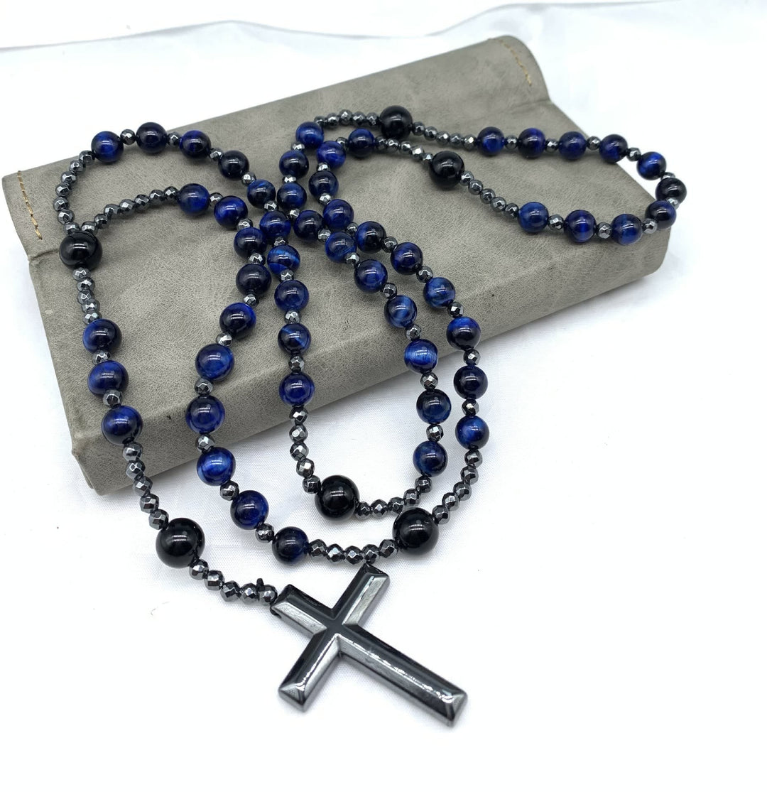 Handgefertigter Herren Rosenkranz mit bunten Edelsteinen & Kreuz für tiefe Spiritualität.