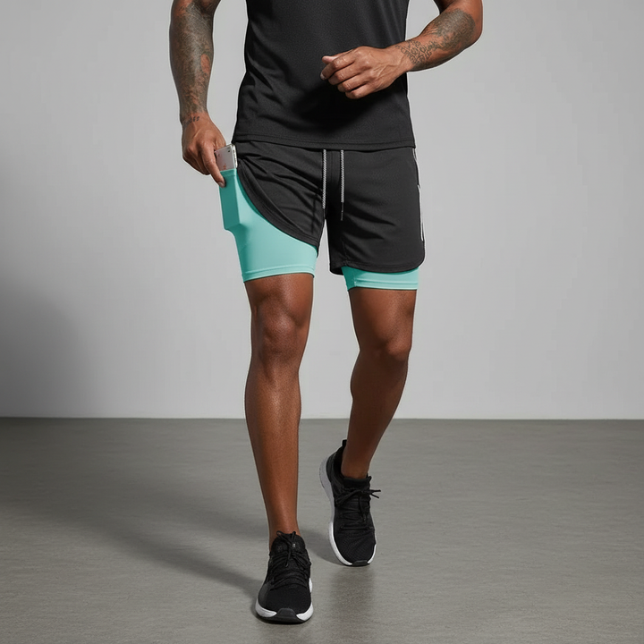 Herren RunVibeX doppellagige Laufshorts, schwarz, für optimalen Komfort & Running-Leistung.