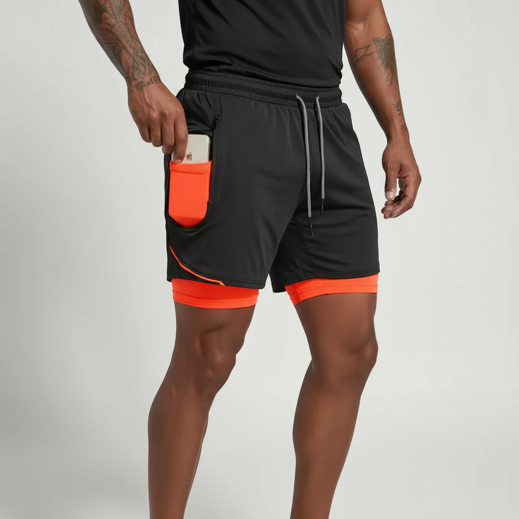Detail des atmungsaktiven Stoffs der RunVibeX Herren Sportshorts, bereit für Running.
