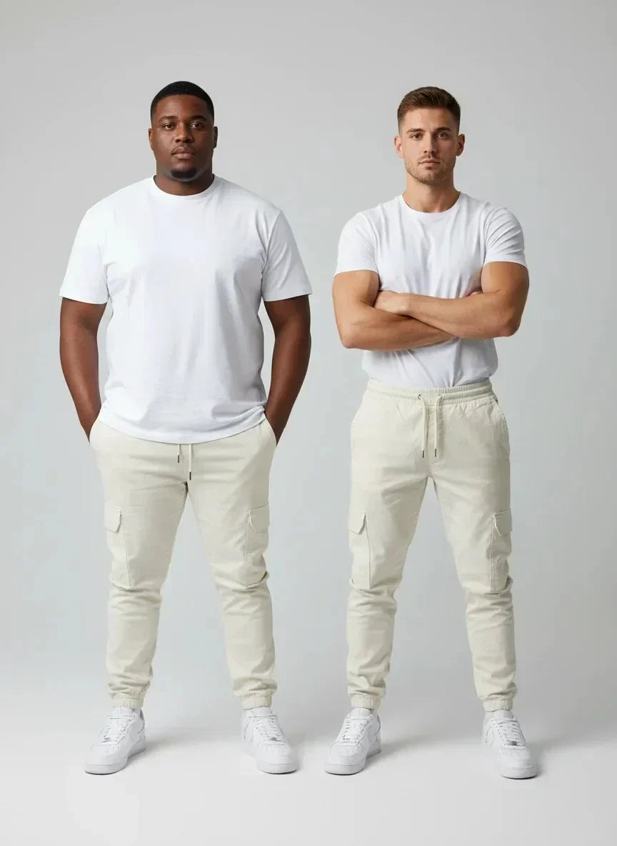 Herren schmale Cargo-Jogger, bequeme Freizeithose mit praktischen Taschen und elastischem Bund für Alltag und Sport.