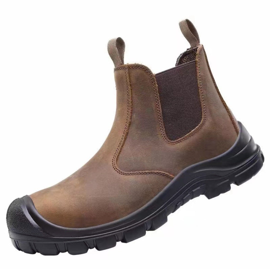 Braune Herren Arbeitsstiefel, orthopädisch, rutschfest & wasserdicht. Robust und bequem für Arbeitssicherheit.