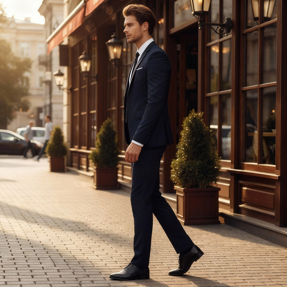 Eng anliegender Slim-Fit Herrenanzug für eine stilvolle, schlanke Silhouette, ideal für Büro und Feiern.