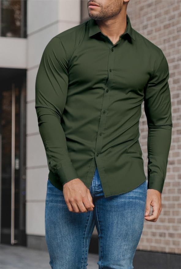 Modernes Slim-Fit Hemd, knitterfrei, stretch, unifarben, mit vielseitigen Styling-Optionen.