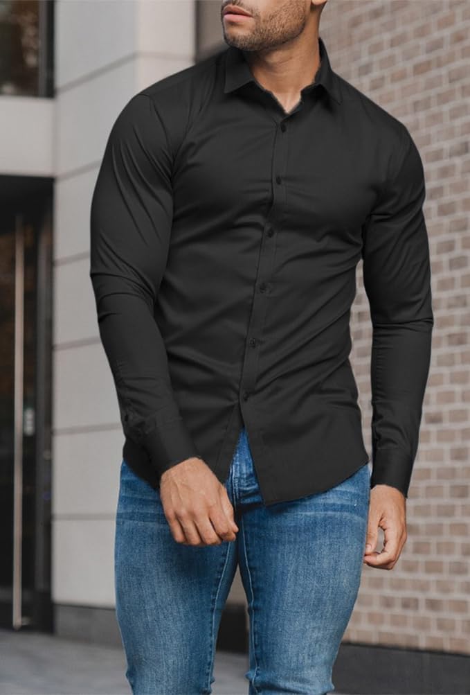 Alltagstaugliches Slim-Fit Stretchhemd, knitterfrei, pflegeleicht, unifarben für Männer.