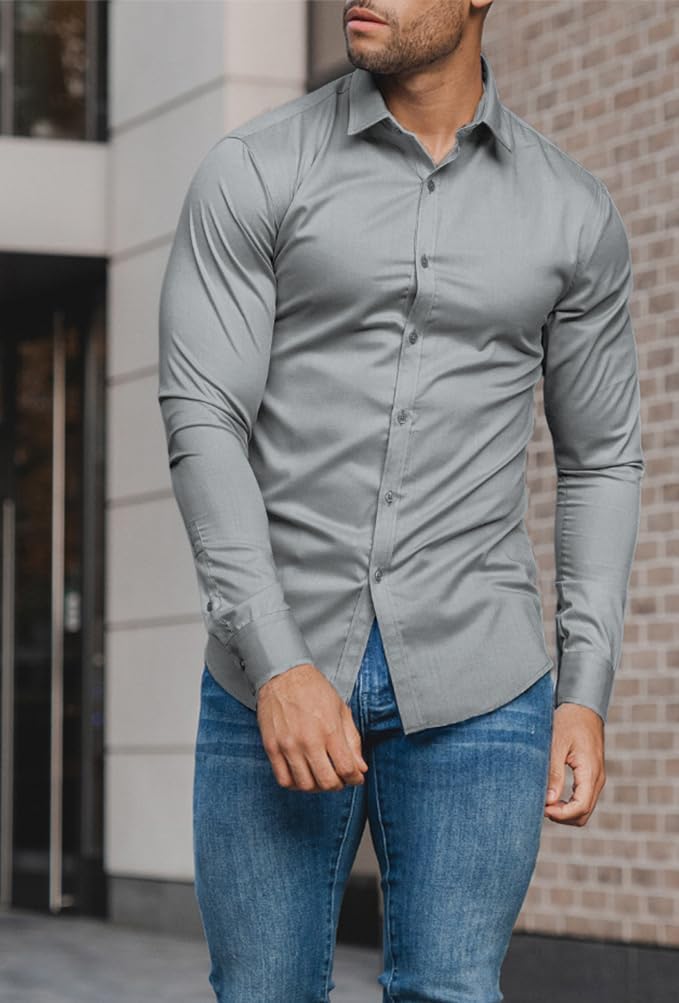 Detailaufnahme: Knitterfreies Herrenhemd in Slim-Fit, stretch, Stoffqualität spürbar.