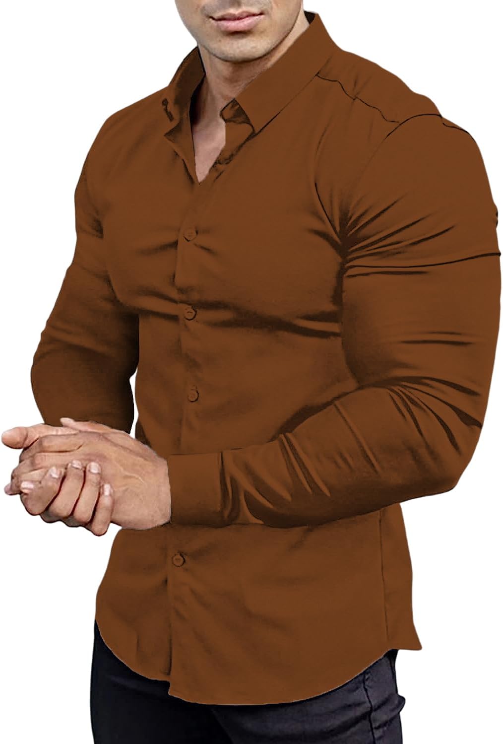 Vorderansicht: Unifarbenes Slim-Fit Herrenhemd, stretch, knitterfrei, Business-Look.