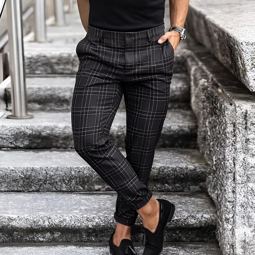 Herren Slim Fit Karohose, elegant. Modische Freizeithose und Businesshose für Männer.