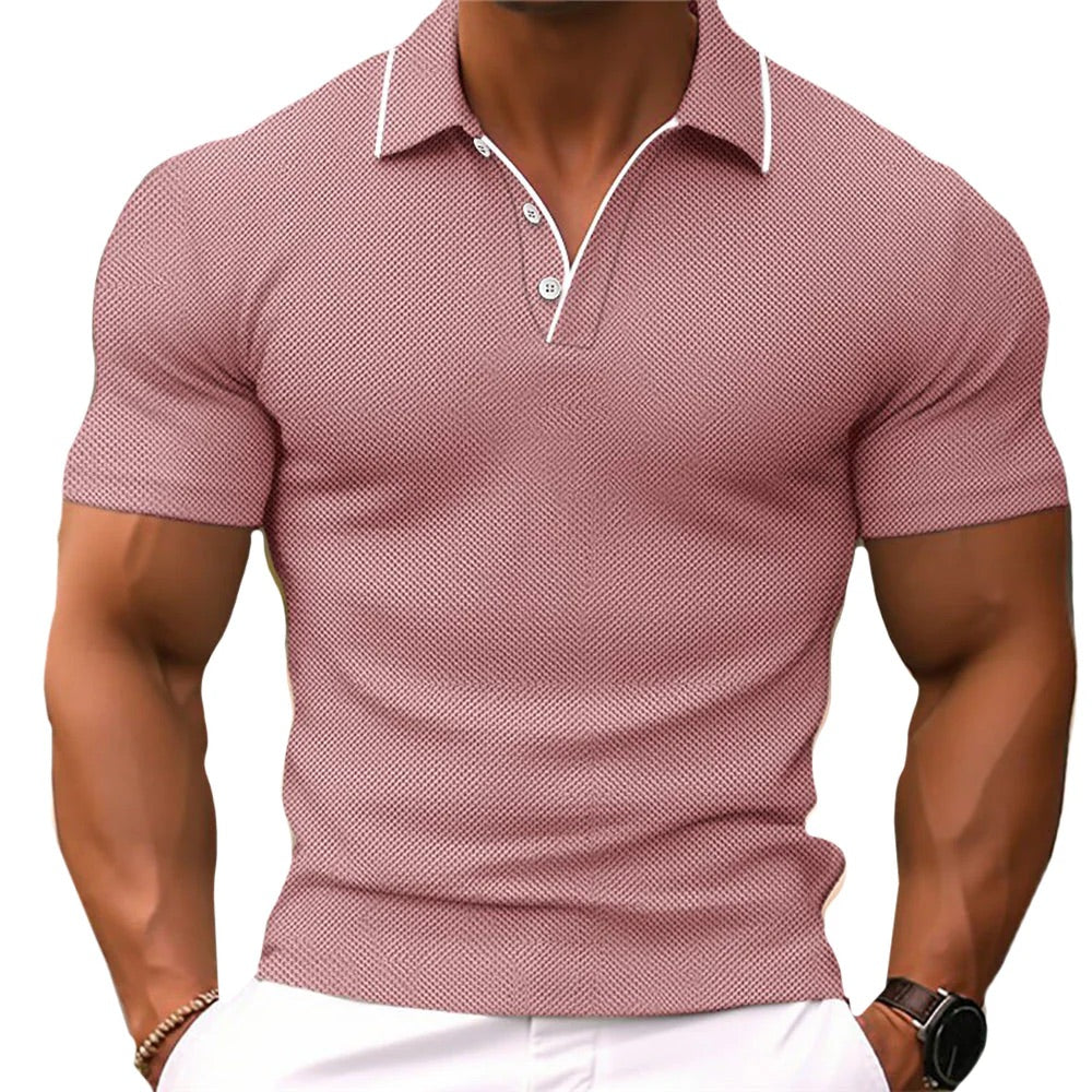 Farbiges Herren Slim Fit Poloshirt mit Knopfleiste. Vielseitiges, modisches Kurzarmshirt für Freizeitmode.