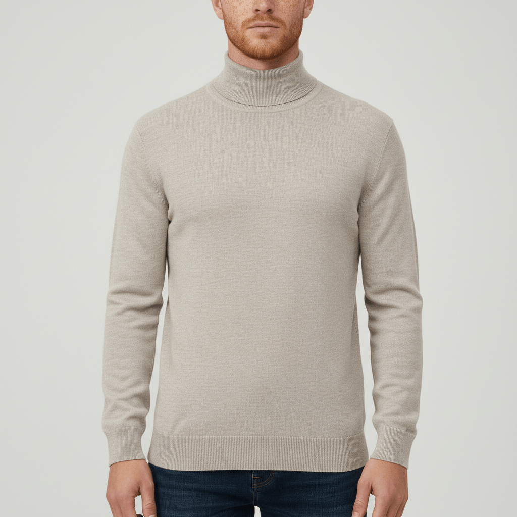 Grauer, klassischer Herren Slim-Fit Rollkragenpullover. Vielseitig kombinierbar für Büro & Freizeit.