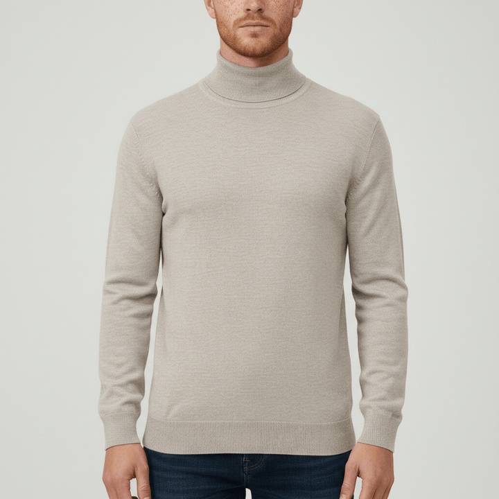 Grauer, klassischer Herren Slim-Fit Rollkragenpullover. Vielseitig kombinierbar für Büro & Freizeit.