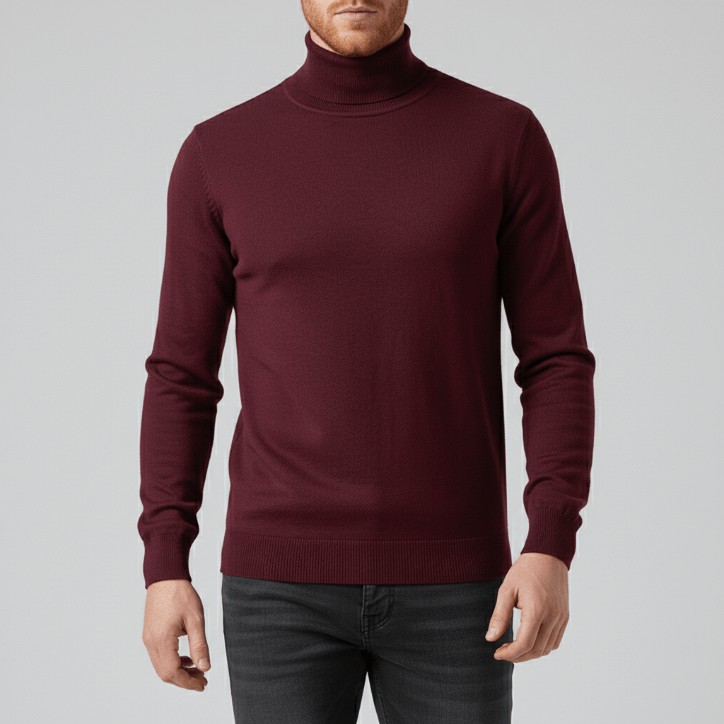 Grauer, modischer Herren-Rollkragenpullover Slim Fit. Warm, langarm und zeitlos schick.