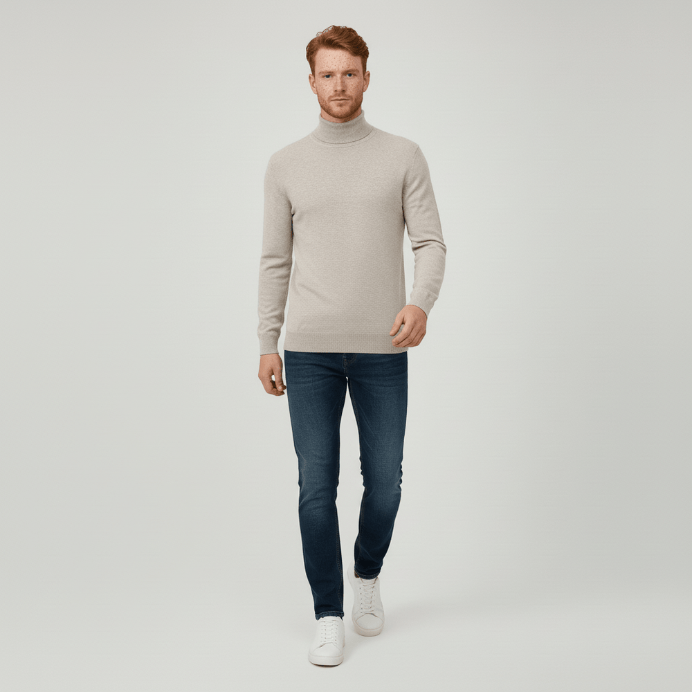 Eleganter schwarzer Herren Rollkragenpullover Slim Fit. Perfekt für Winter und Business-Looks.