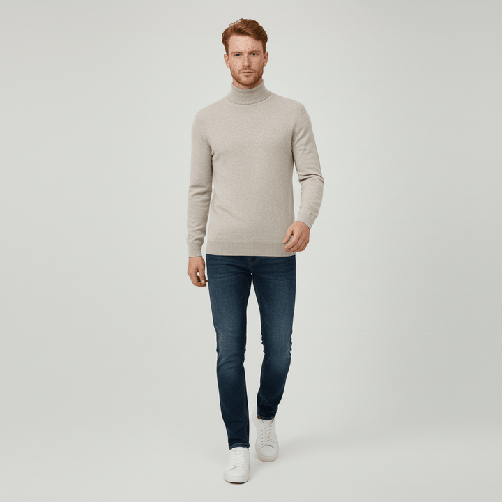 Eleganter schwarzer Herren Rollkragenpullover Slim Fit. Perfekt für Winter und Business-Looks.