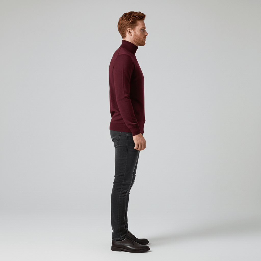 Grauer eleganter Herren-Rollkragenpullover Slim Fit. Perfekt für Büro, Freizeit und Abendgarderobe.
