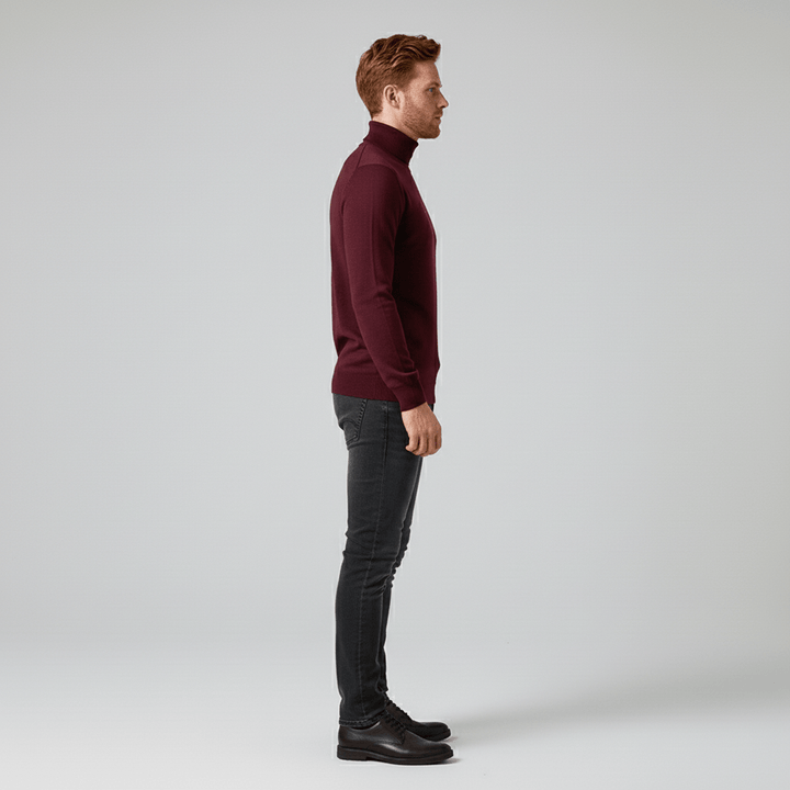 Grauer eleganter Herren-Rollkragenpullover Slim Fit. Perfekt für Büro, Freizeit und Abendgarderobe.