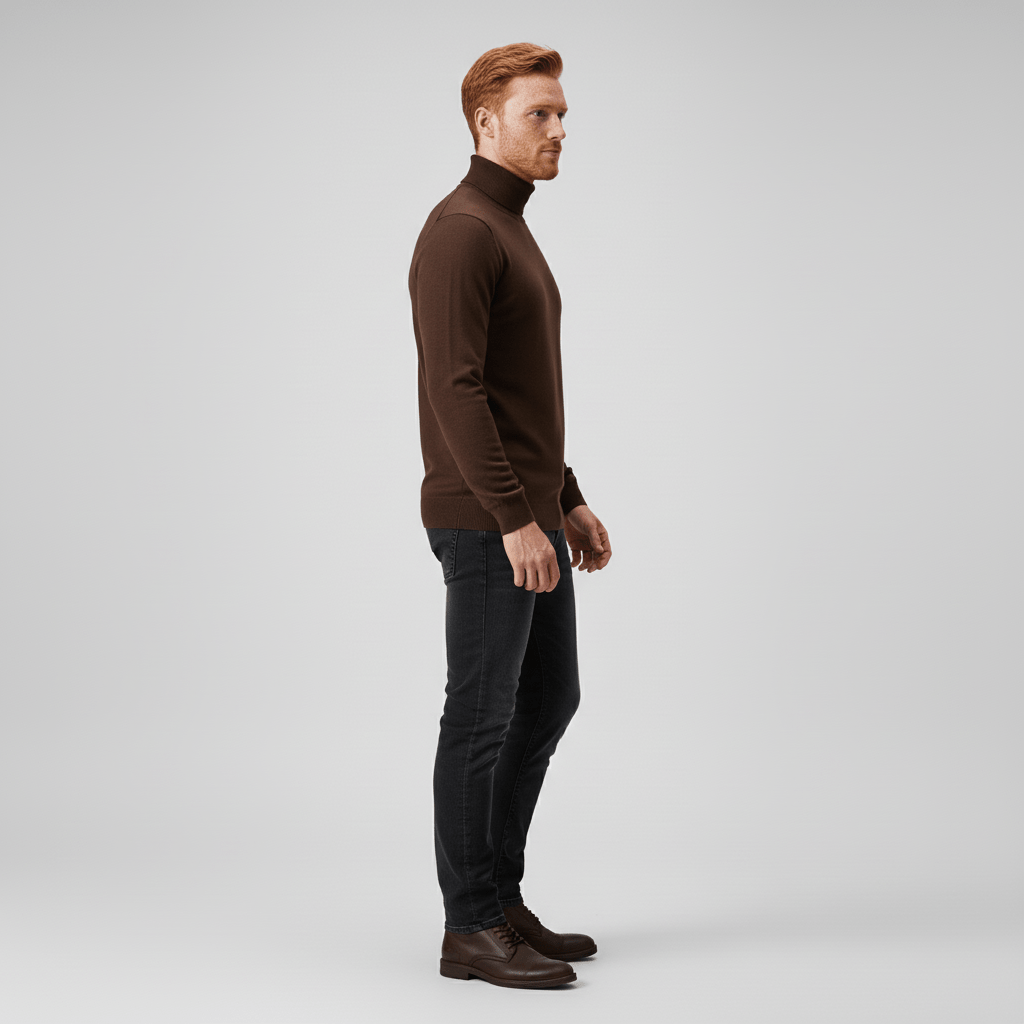 Warmer grauer Slim-Fit Rollkragenpullover für Herren. Komfortabel und stilvoll für kalte Tage.