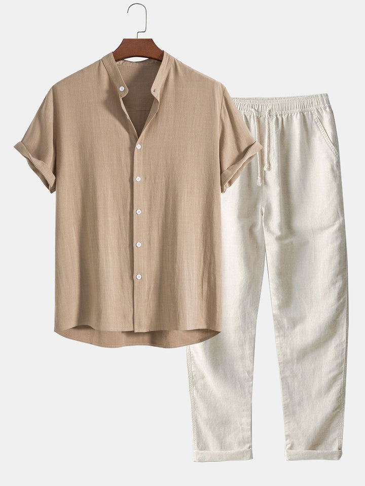 Herren Sommer Hemd & Hose Set in Marineblau, Eleganz & Komfort für Freizeit & Business Casual.