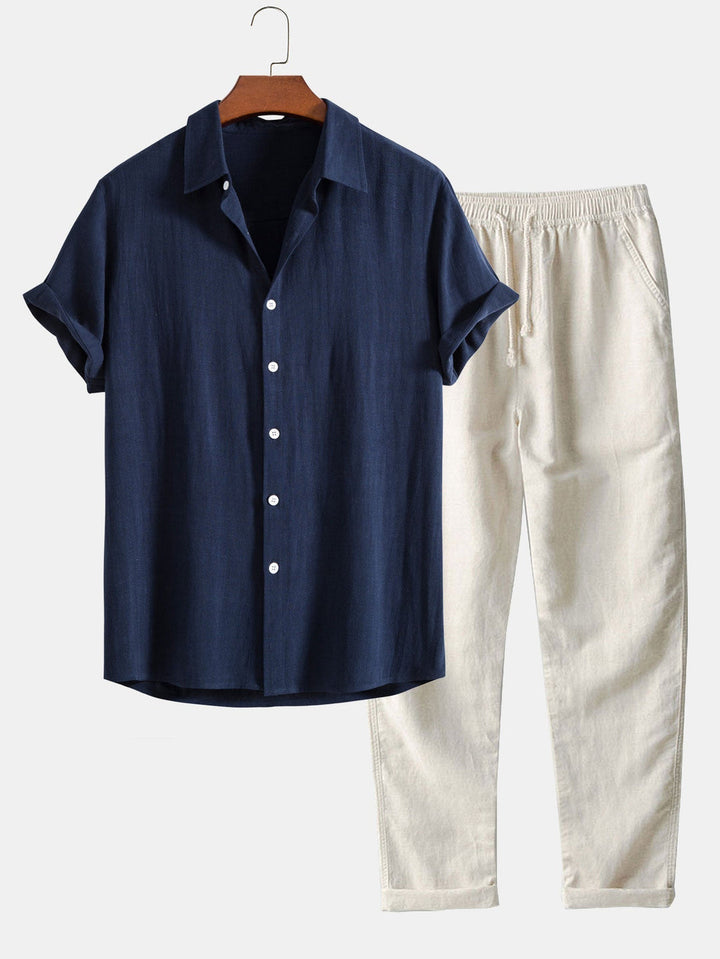 Business Casual Herren Hemd und Hose Set in Schwarz, perfekt für stilvolle Sommeroutfits.