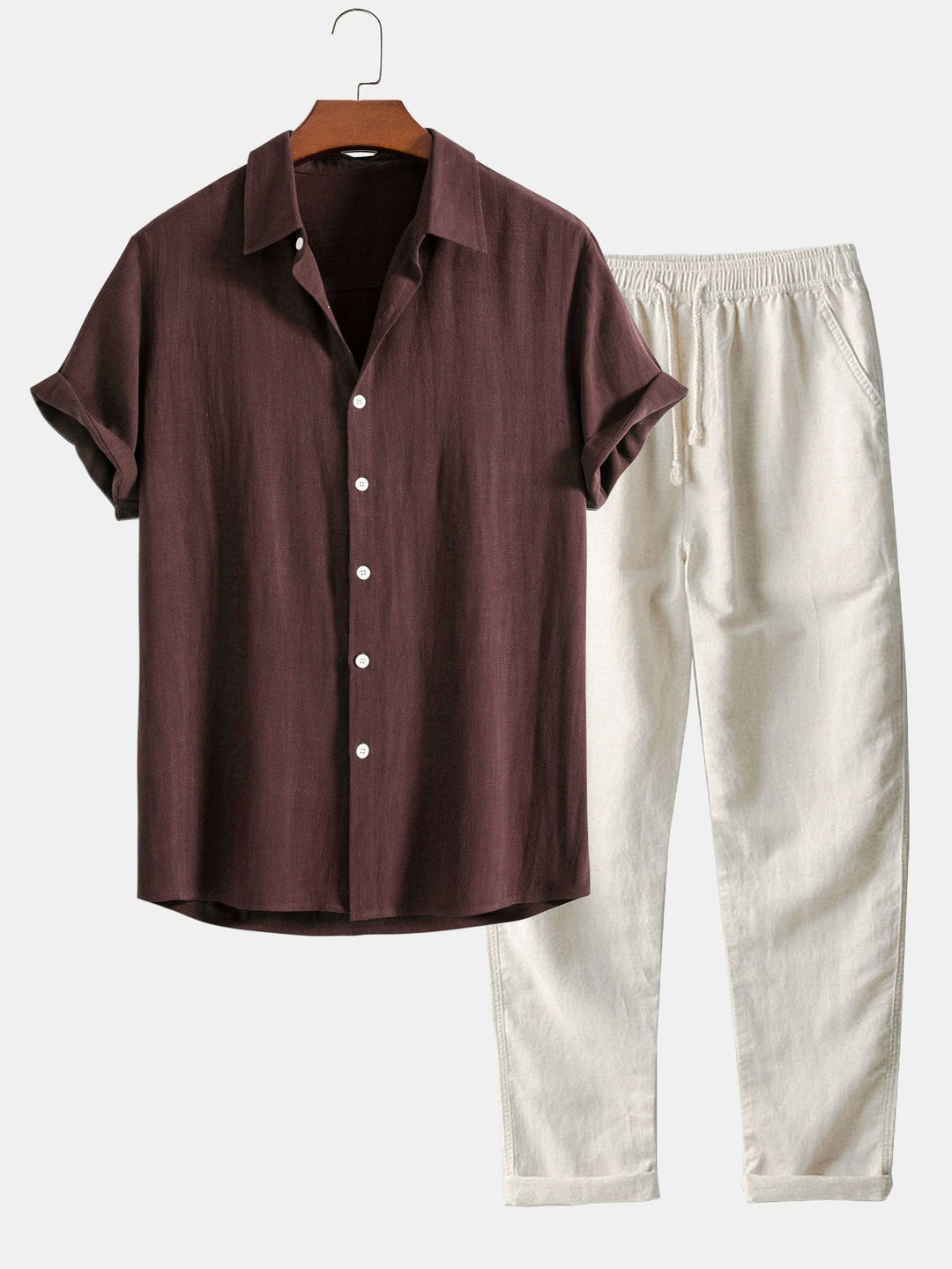 Bequemes Herren Sommer Set mit Kurzarm Hemd & Hose, ideal für Freizeit & Eleganz.