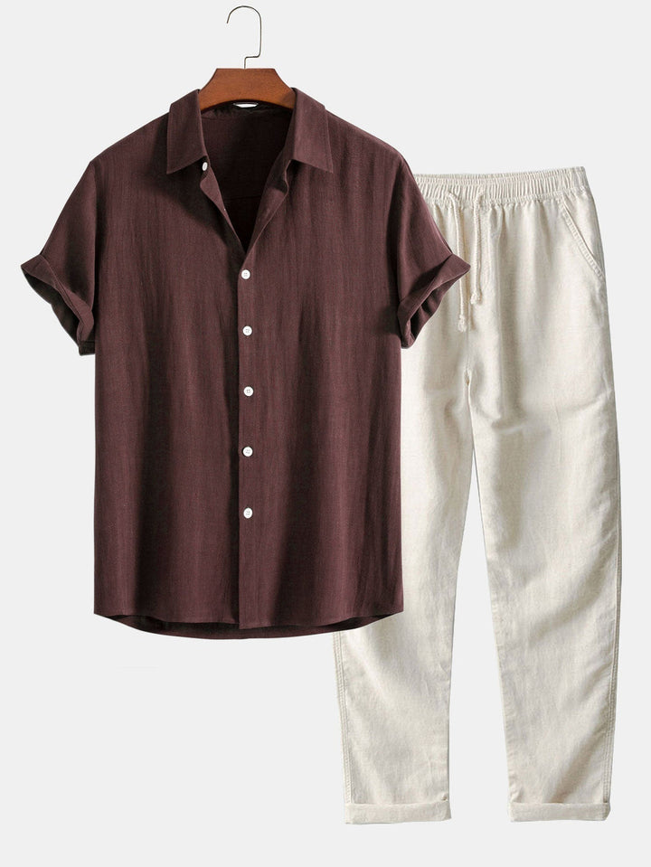 Bequemes Herren Sommer Set mit Kurzarm Hemd & Hose, ideal für Freizeit & Eleganz.