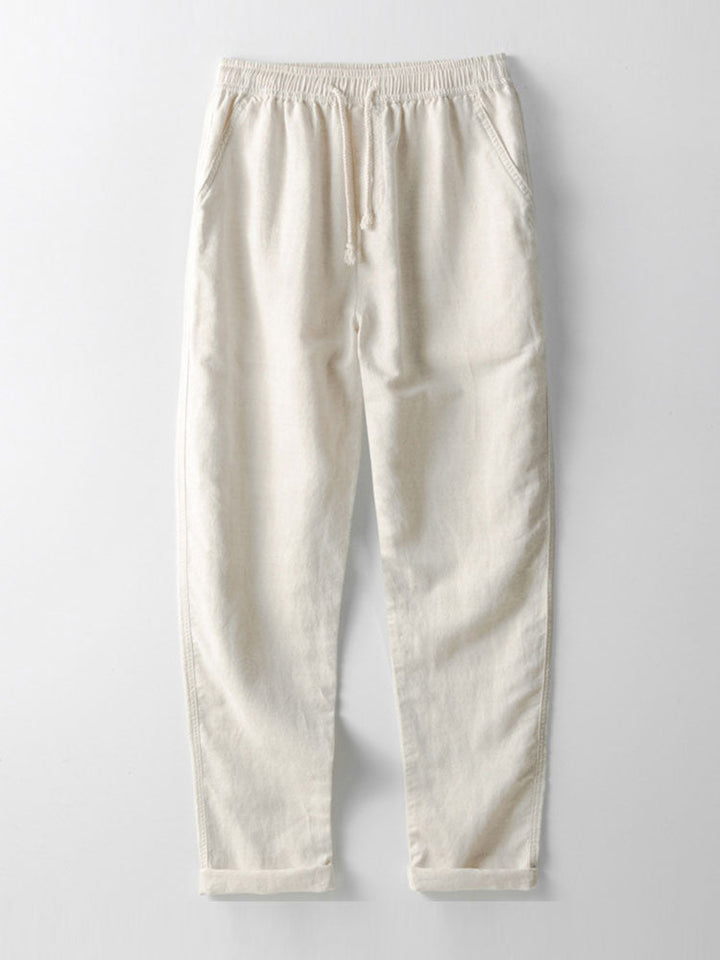Beige Herren Hemd & Hose Set, Stehkragen Kurzarm Hemd für Business Casual Sommerstil.