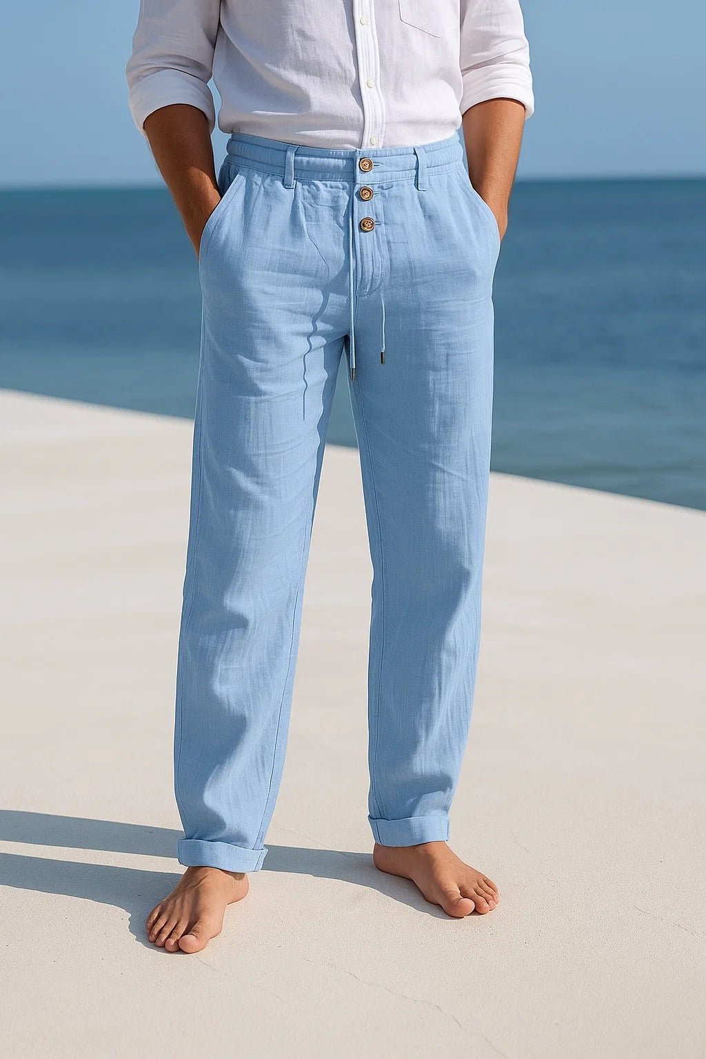 Gefaltete Herren Sommerhose MATTEO, leicht, atmungsaktiv & strapazierfähig – die perfekte Freizeithose.