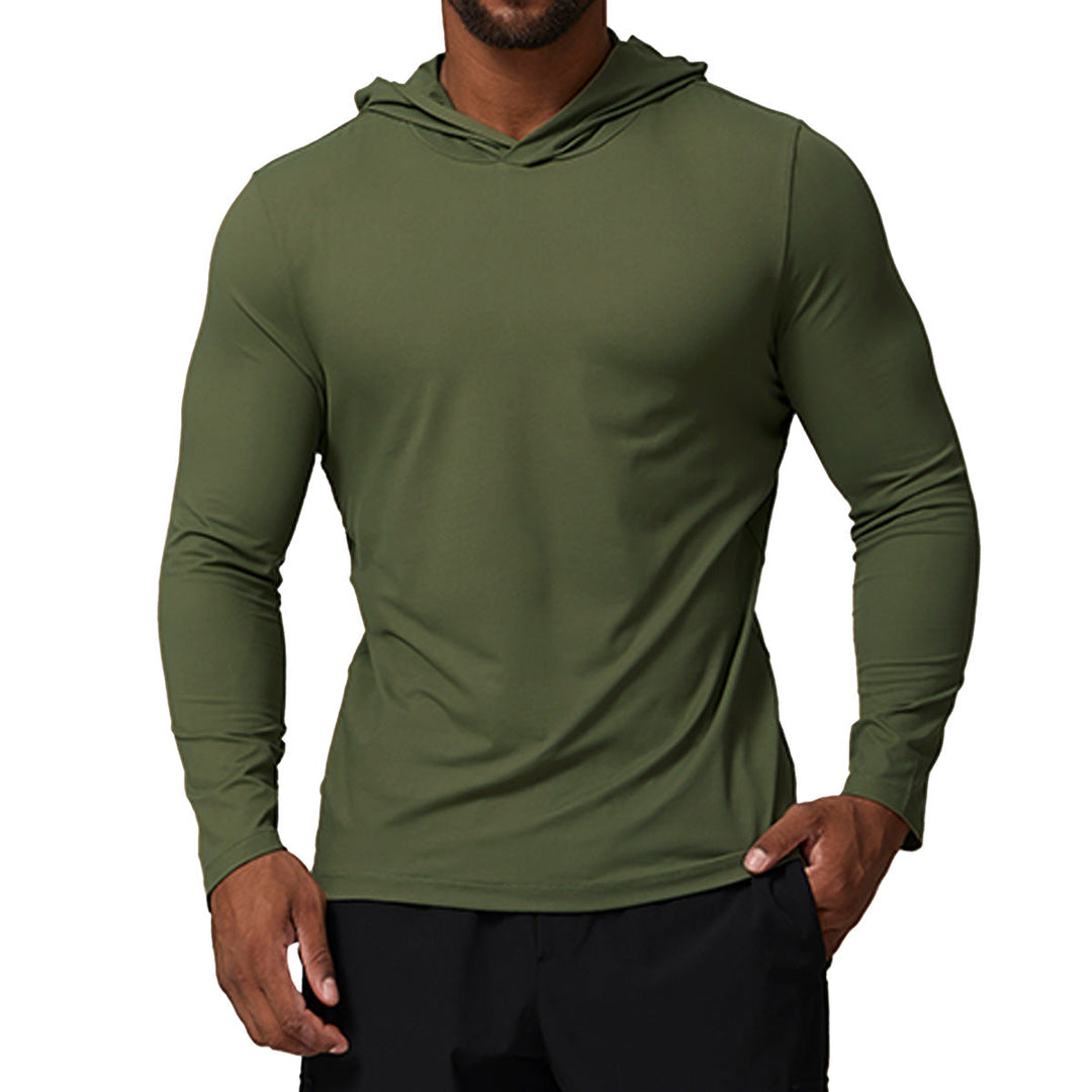 Komfortables Herren Performance-Langarmshirt mit Kapuze, vielseitig für Sport und Freizeit.